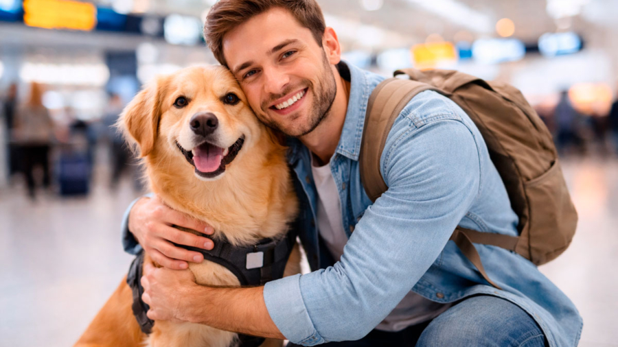 Dueño-y-perro-en-aeropuerto-preparados-para-viajar-en-avión