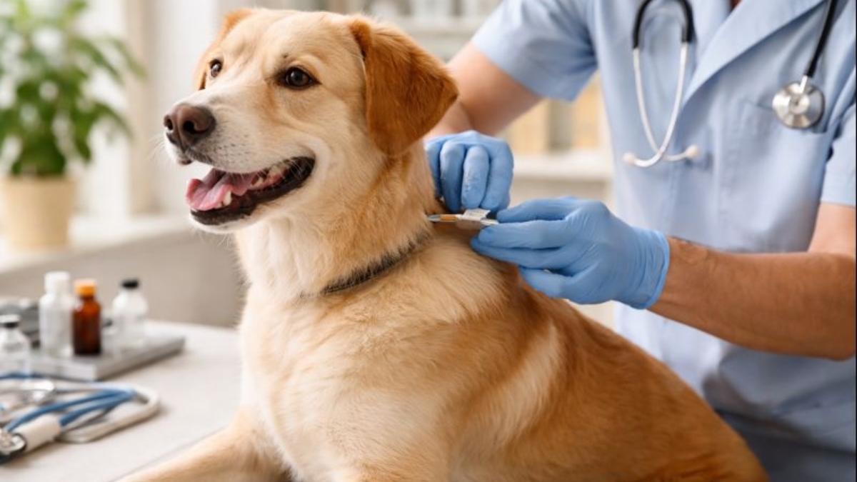 Microchip ISO implantado en perro listo para viajar