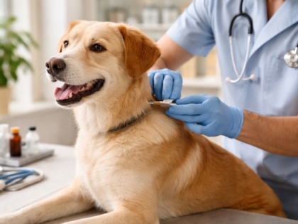 Microchip ISO implantado en perro listo para viajar