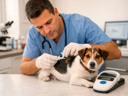 veterinario-en-Lima-implantando-microchip-a-un-perro-pequeño-en-consultorio-moderno