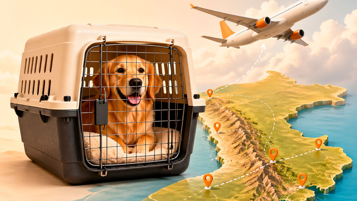Perro-viajando-en-avión-dentro-del-Perú-en-kennel-IATA